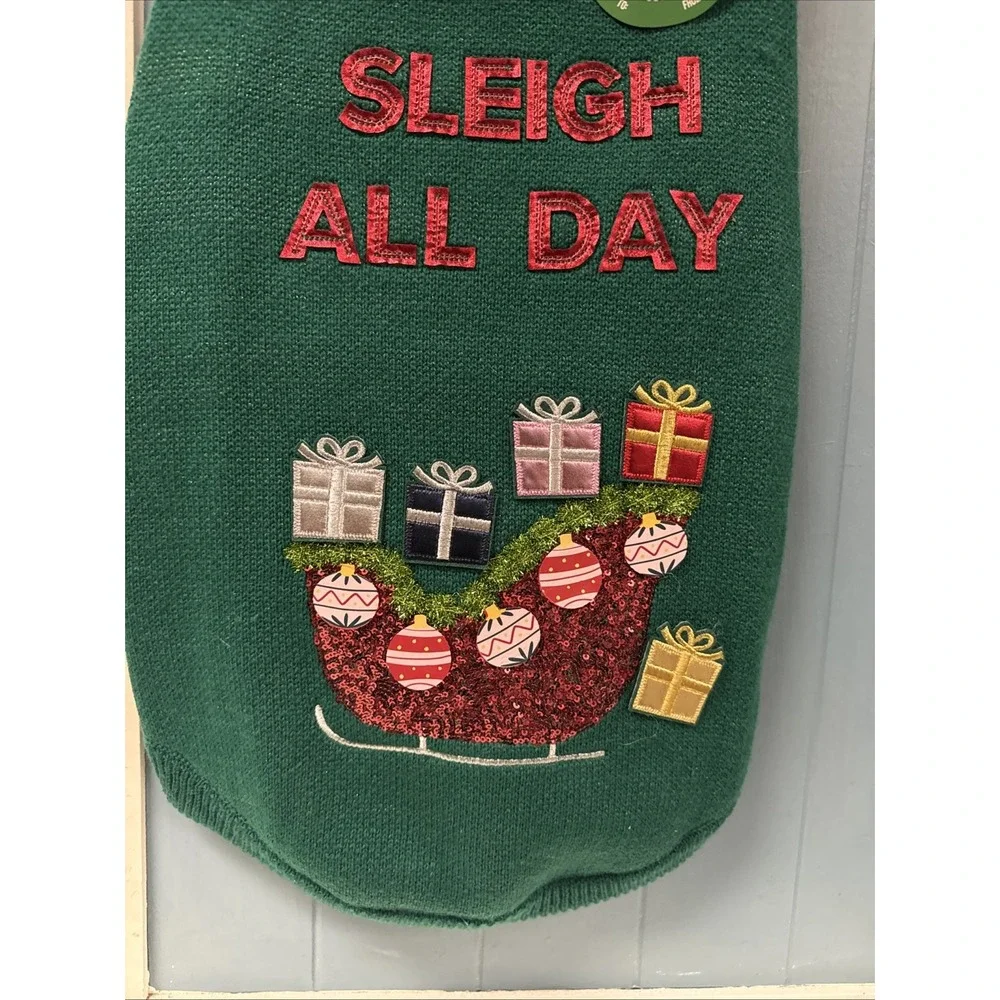 Merry Bright Holiday SLEIGH ALL DAY‎ Sweater Christmas Halloween Dog Costume L